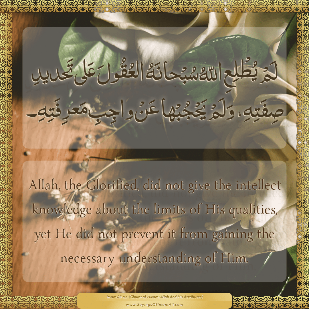 Allah, the Glorified, did not give the intellect knowledge about the...